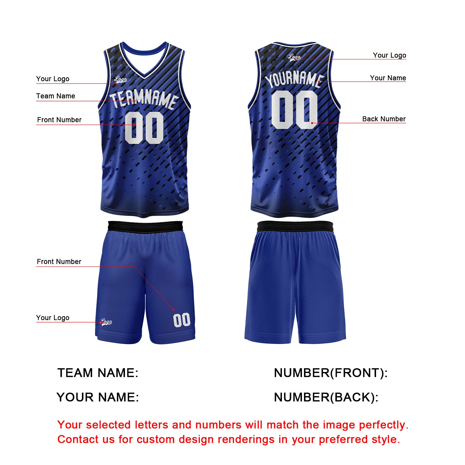 Custom Blue Basketball Jersey Uniform Suit Printed Your Logo Name Number