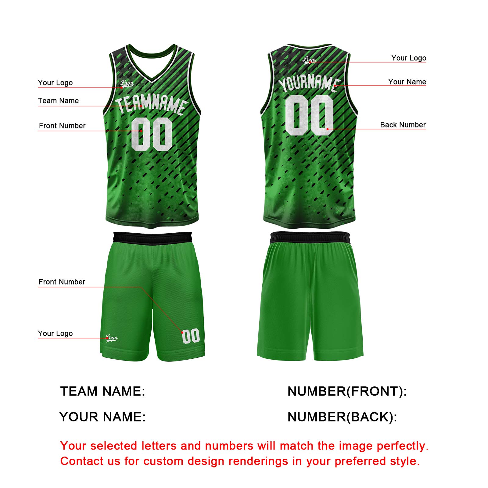 Custom Green Basketball Jersey Uniform Suit Printed Your Logo Name Number