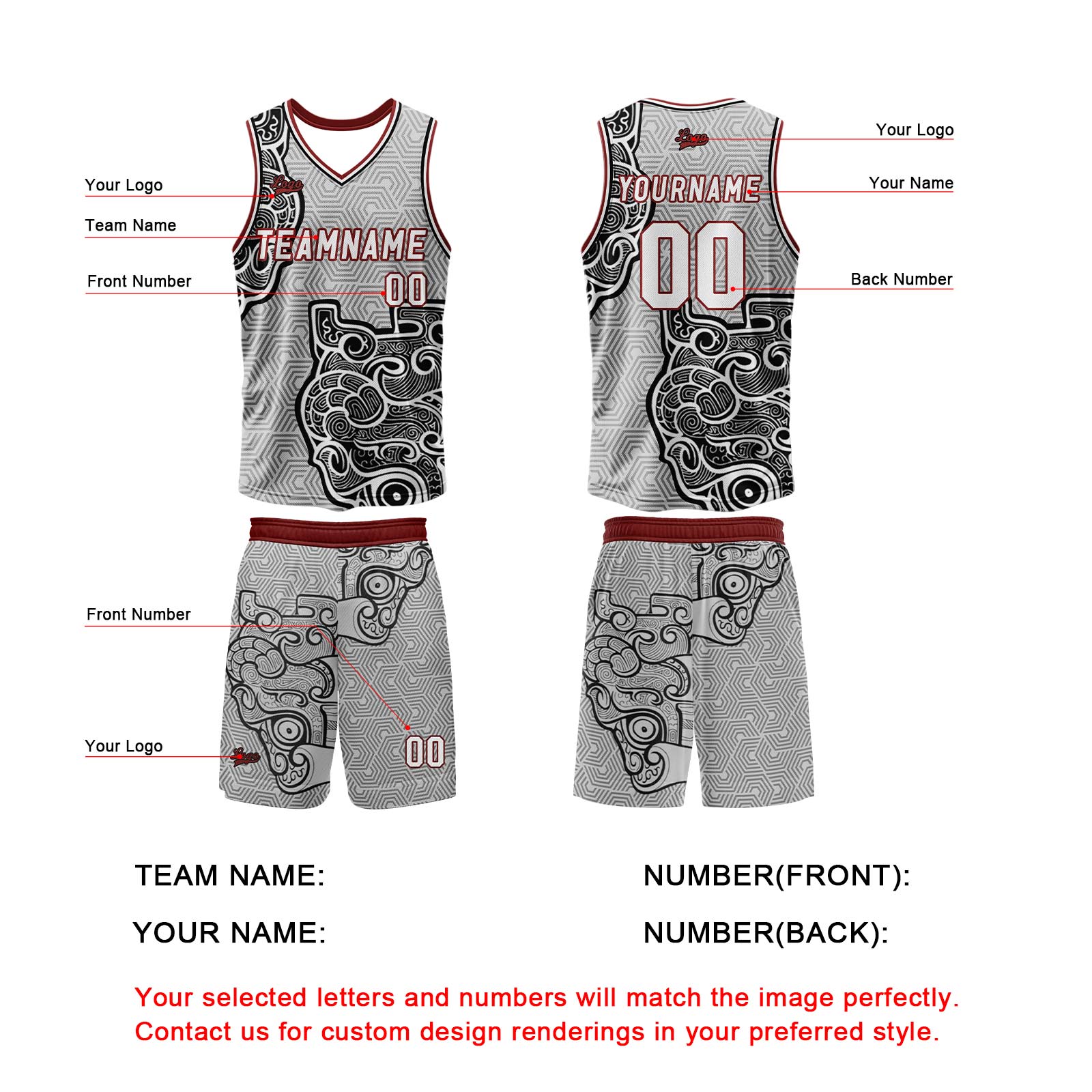 Custom Gray Black Basketball Jersey Uniform Suit Printed Your Logo Name Number
