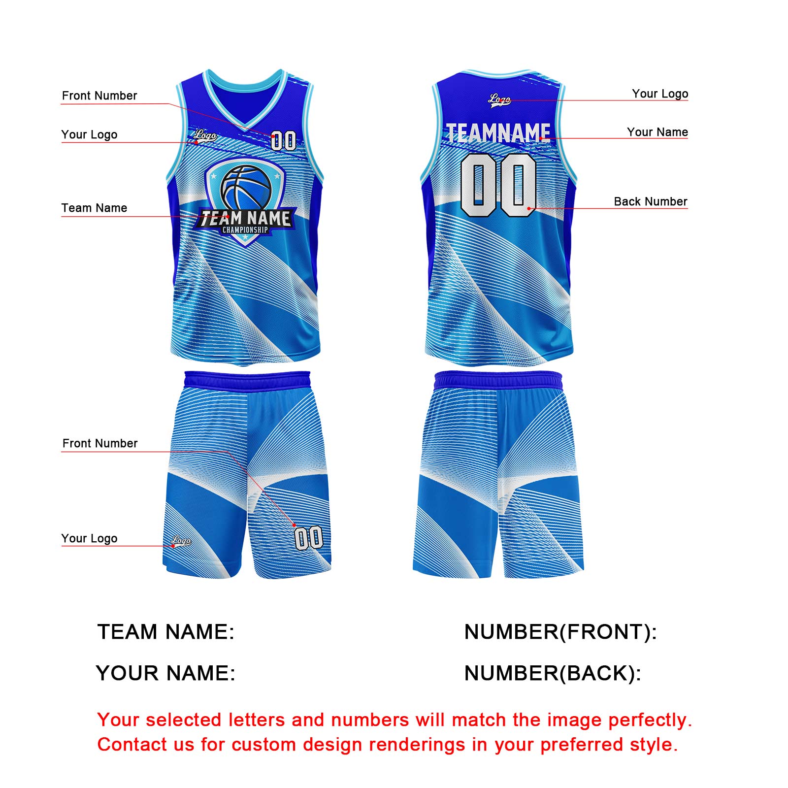 Custom Blue Basketball Jersey Uniform Suit Printed Your Logo Name Number