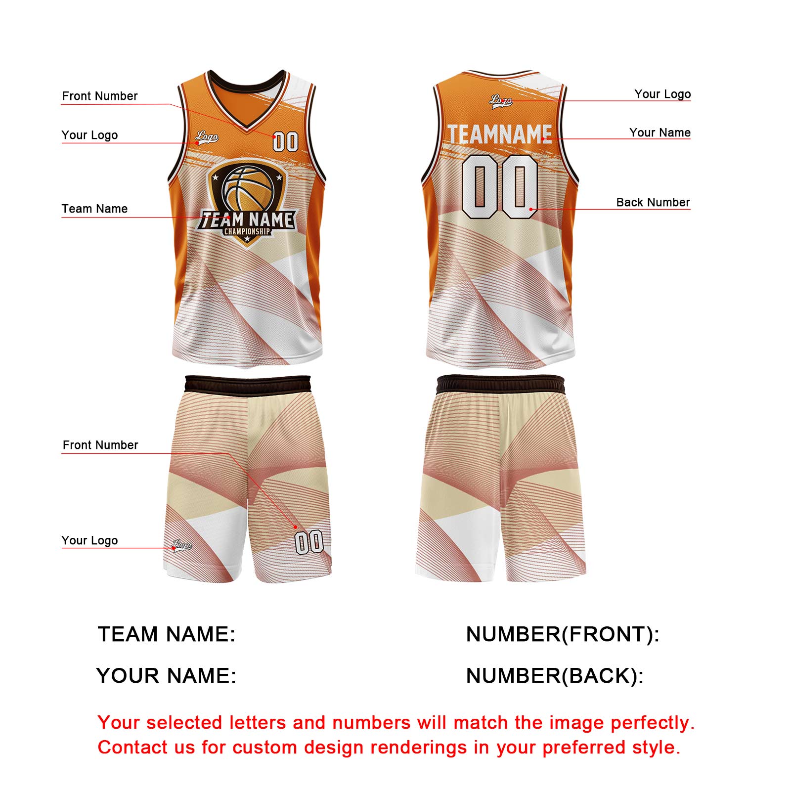 Custom Orange Basketball Jersey Uniform Suit Printed Your Logo Name Number
