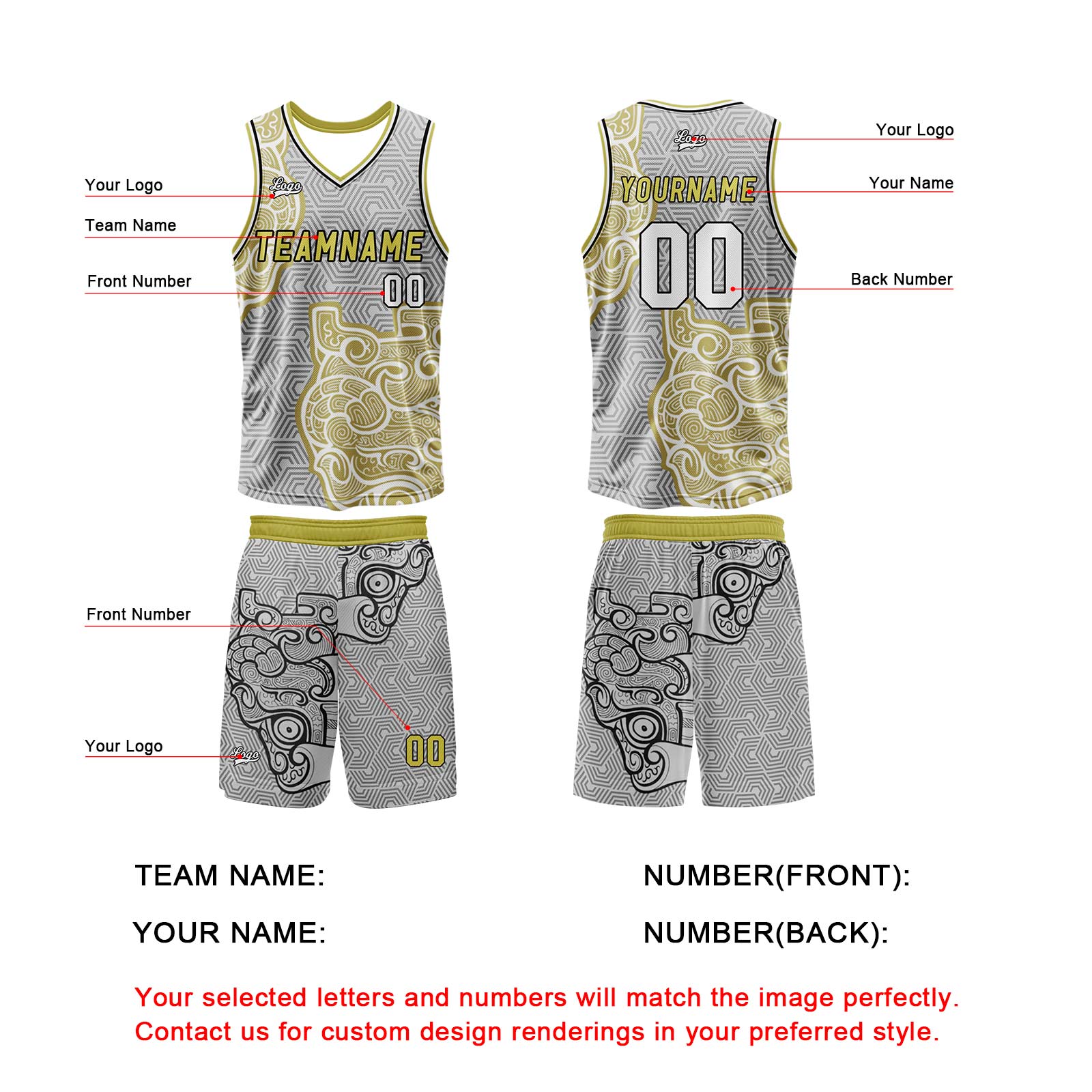 Custom Gray Yellow Basketball Jersey Uniform Suit Printed Your Logo Name Number