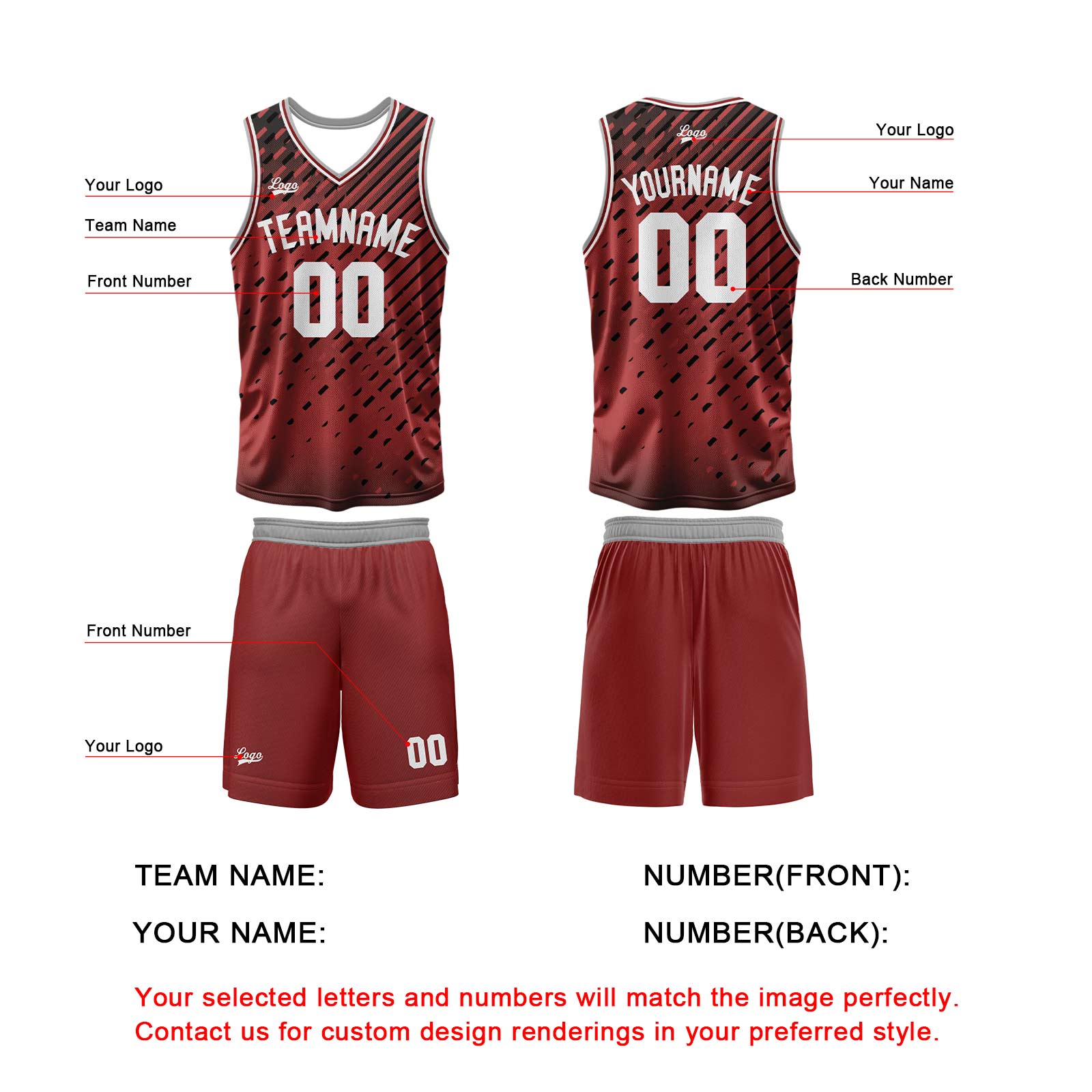 Custom Red Basketball Jersey Uniform Suit Printed Your Logo Name Number