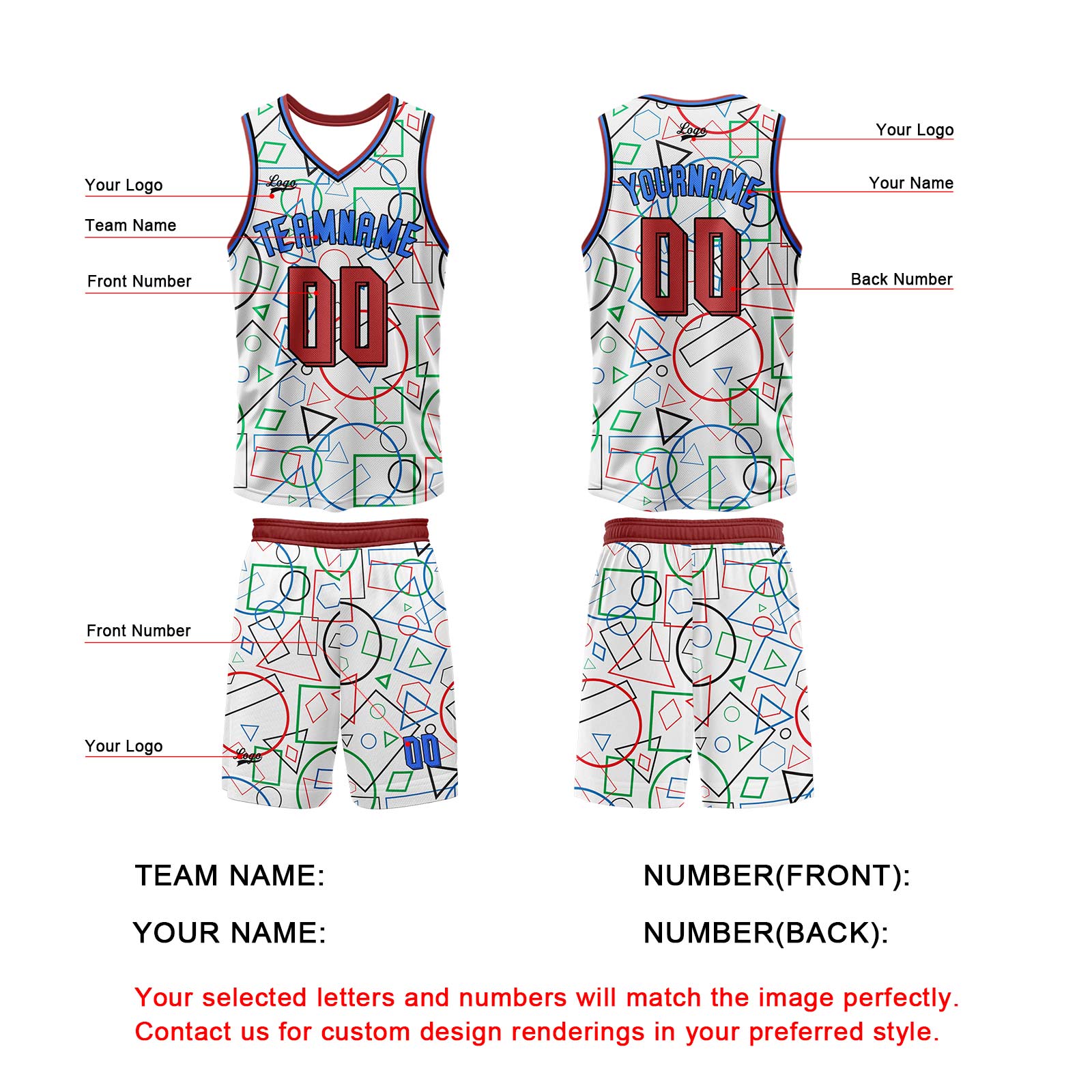 Custom White Red Basketball Jersey Uniform Suit Printed Your Logo Name Number