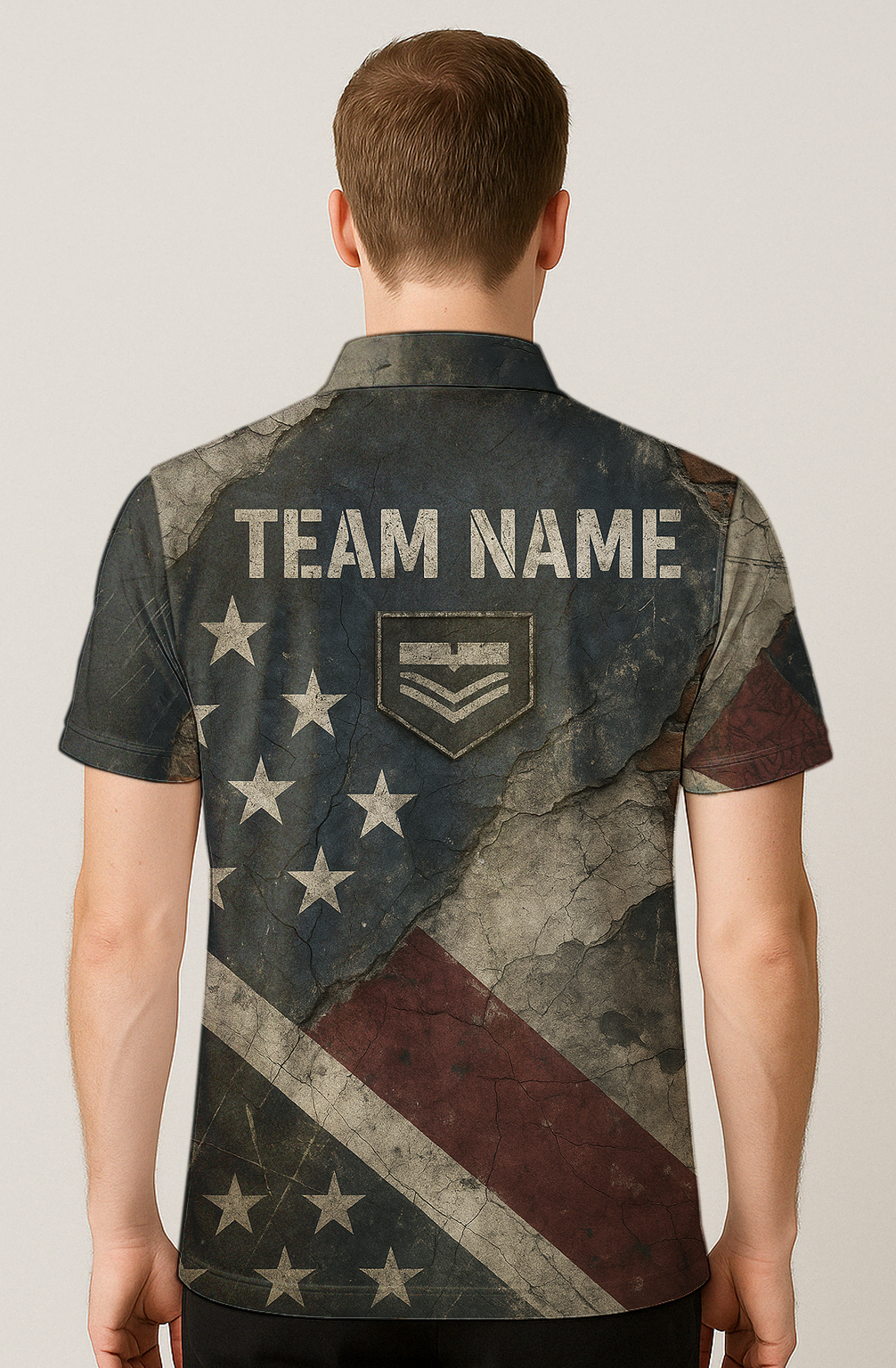 Distressed Vintage Flag Pattern Bowling Jersey