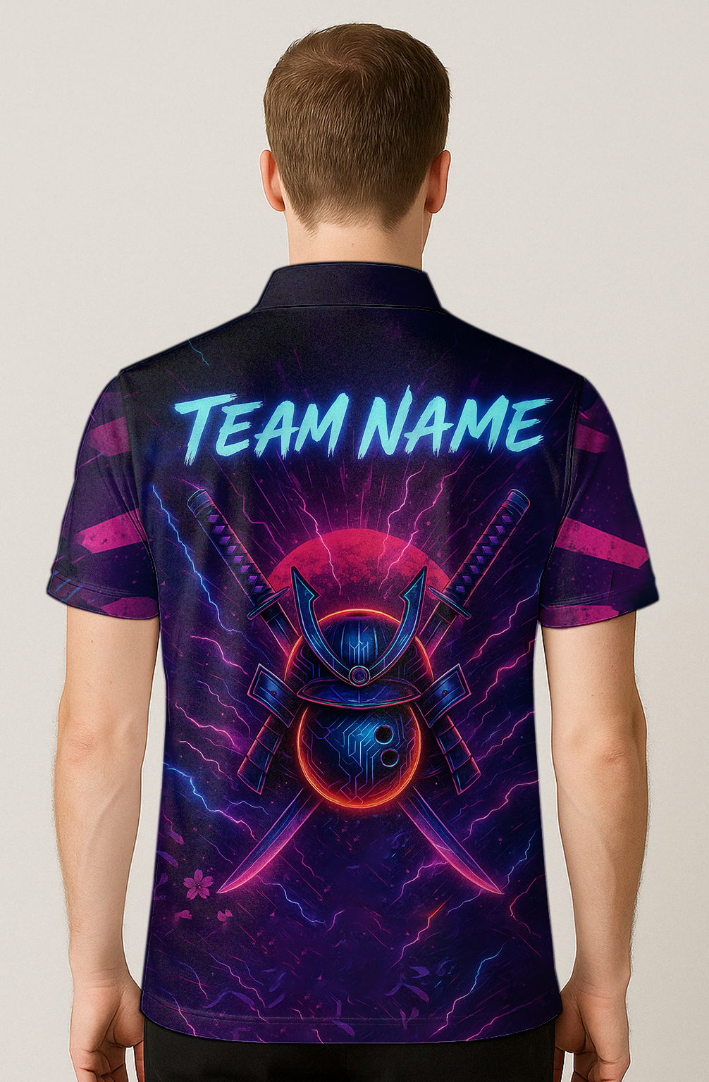 Neon Cyber Samurai Strike Bowling Jersey