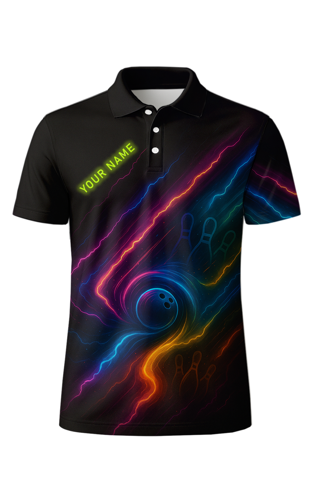 Energetic Neon Vortex Swirl Bowling Jersey