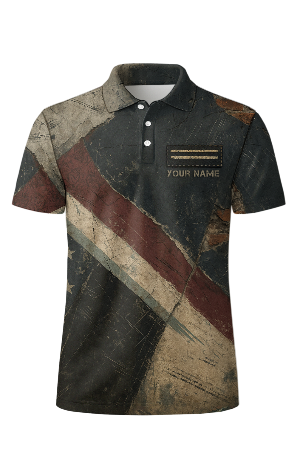Distressed Vintage Flag Pattern Bowling Jersey