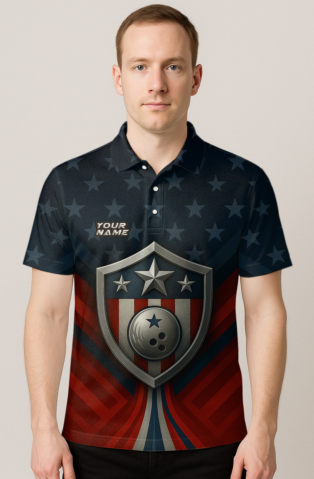 American Flag Shield Emblem Bowling Jersey