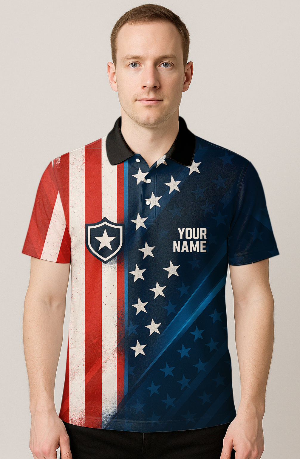 Patriotic Stars Stripes Shield Valor Bowling Jersey