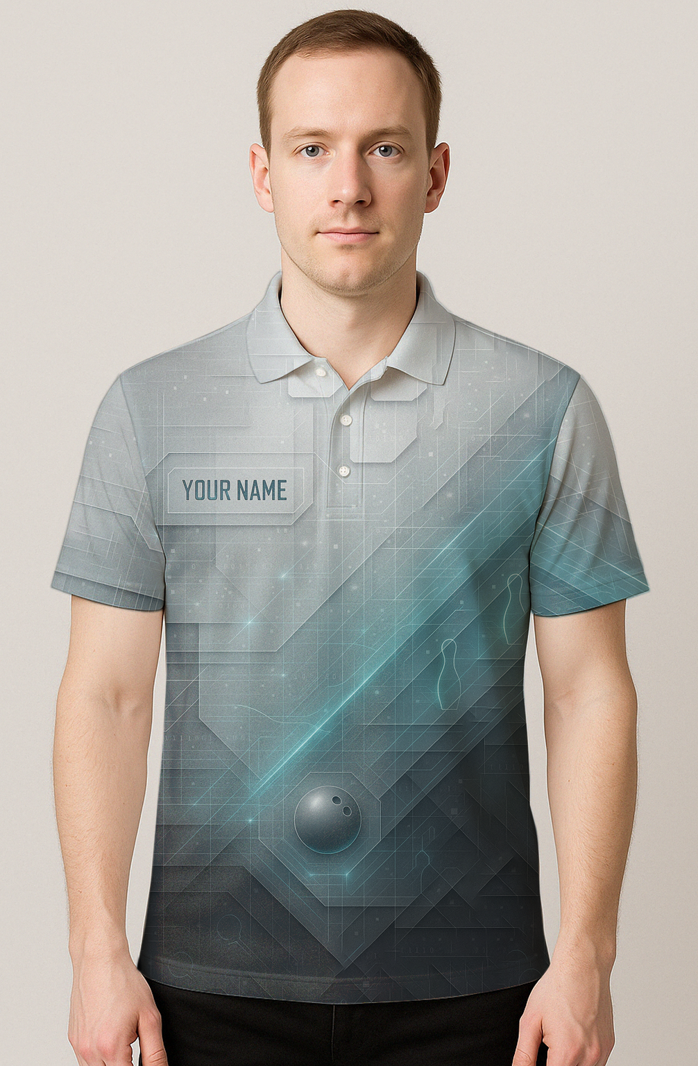 Futuristic Digital Grid Glow Bowling Jersey