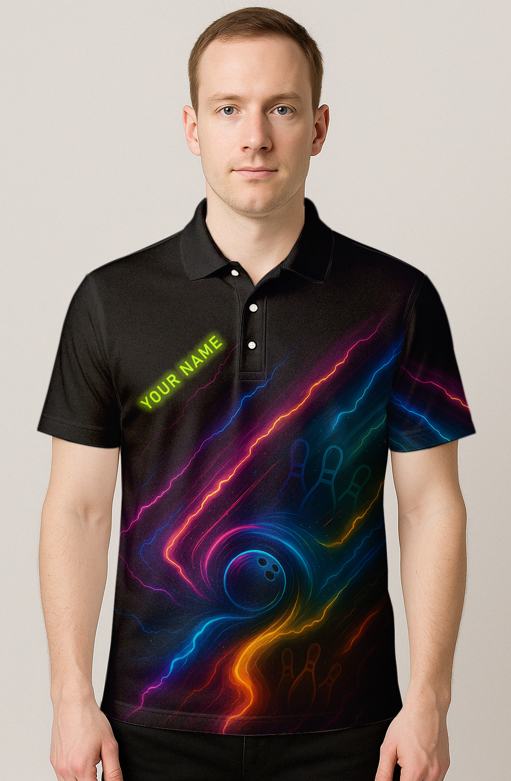 Energetic Neon Vortex Swirl Bowling Jersey