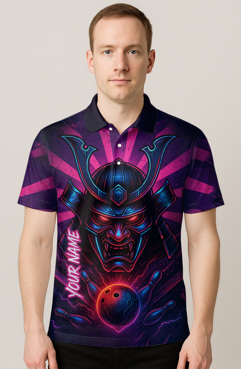 Neon Cyber Samurai Strike Bowling Jersey