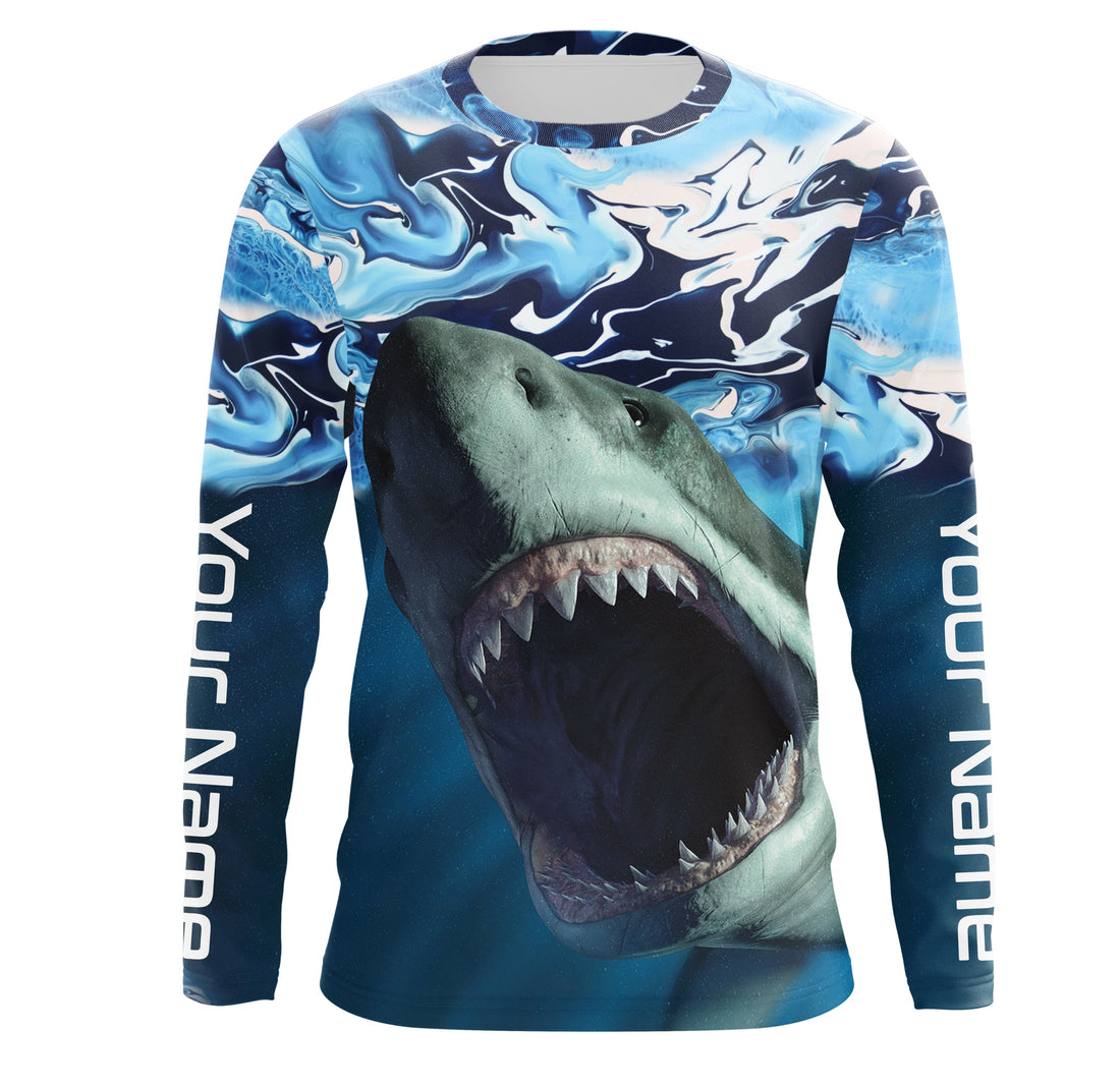 Personalized Shark Fishing Wave Camo Custom performance Fishing, UV Protection Shark Fishing apparel - TMTS054