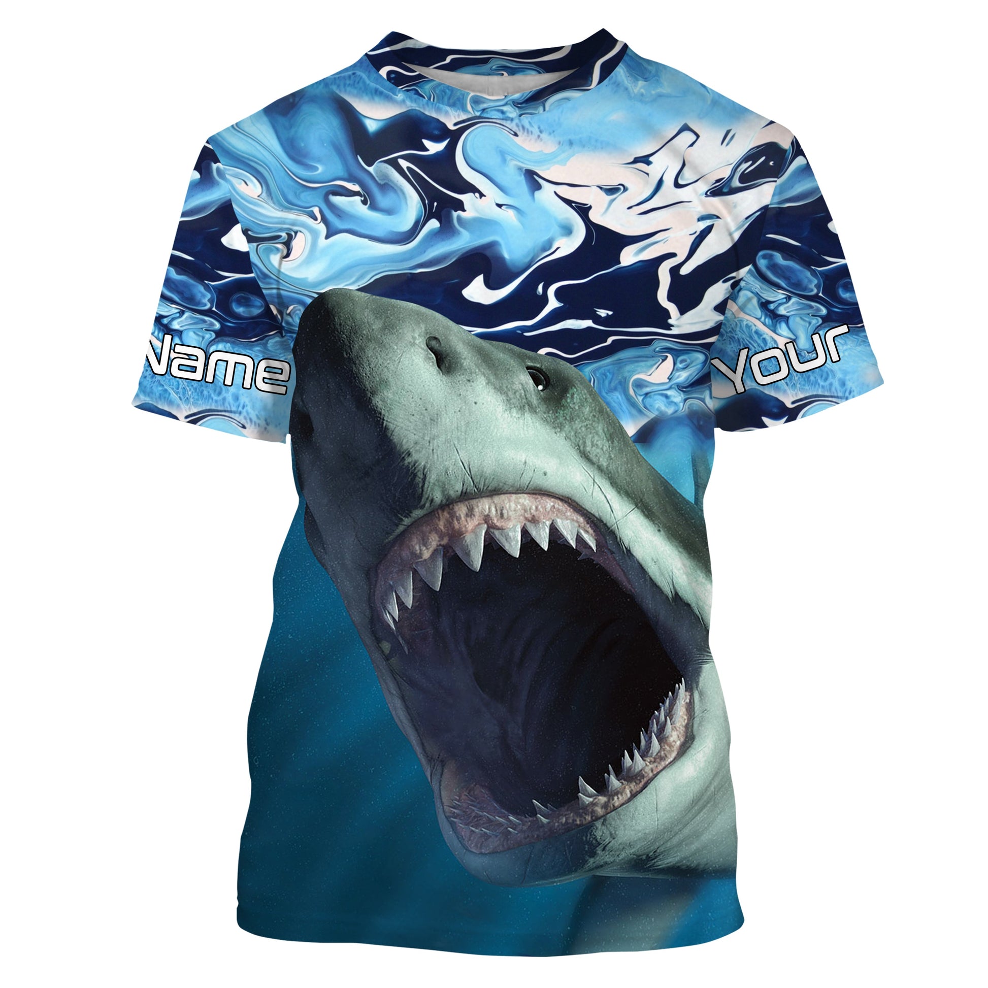 Personalized Shark Fishing Wave Camo Custom performance Fishing, UV Protection Shark Fishing apparel - TMTS054
