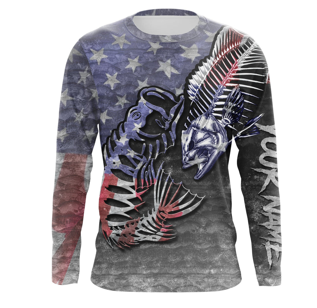Bass Skeleton fishing UV protection quick dry Customize name long sleeves fishing UPF 30+ TMTS006