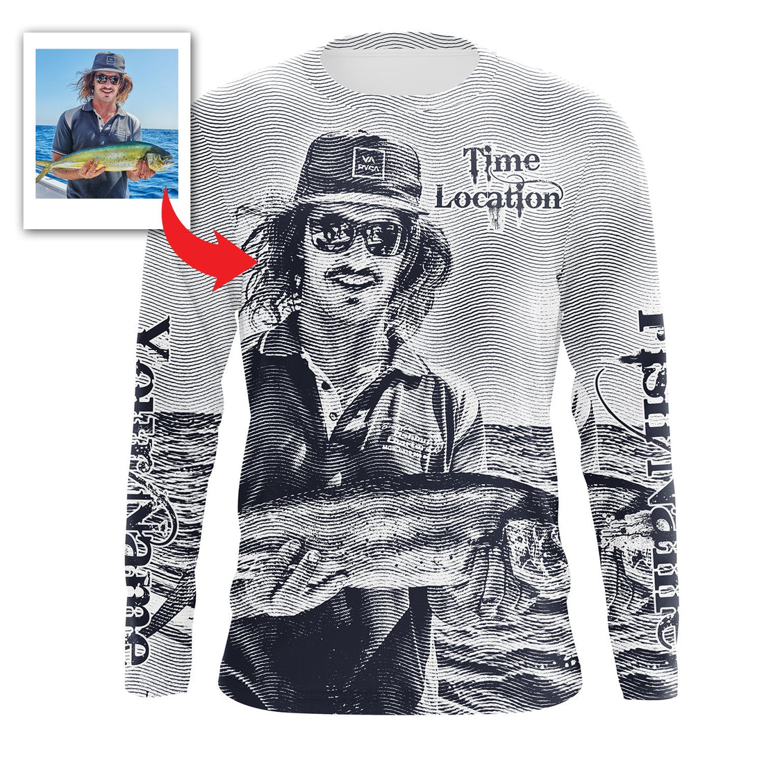Fishing Custom Name, Image, Time, Location 3D UV protection UPF 30+ Fishing gift| Green- TMTS050
