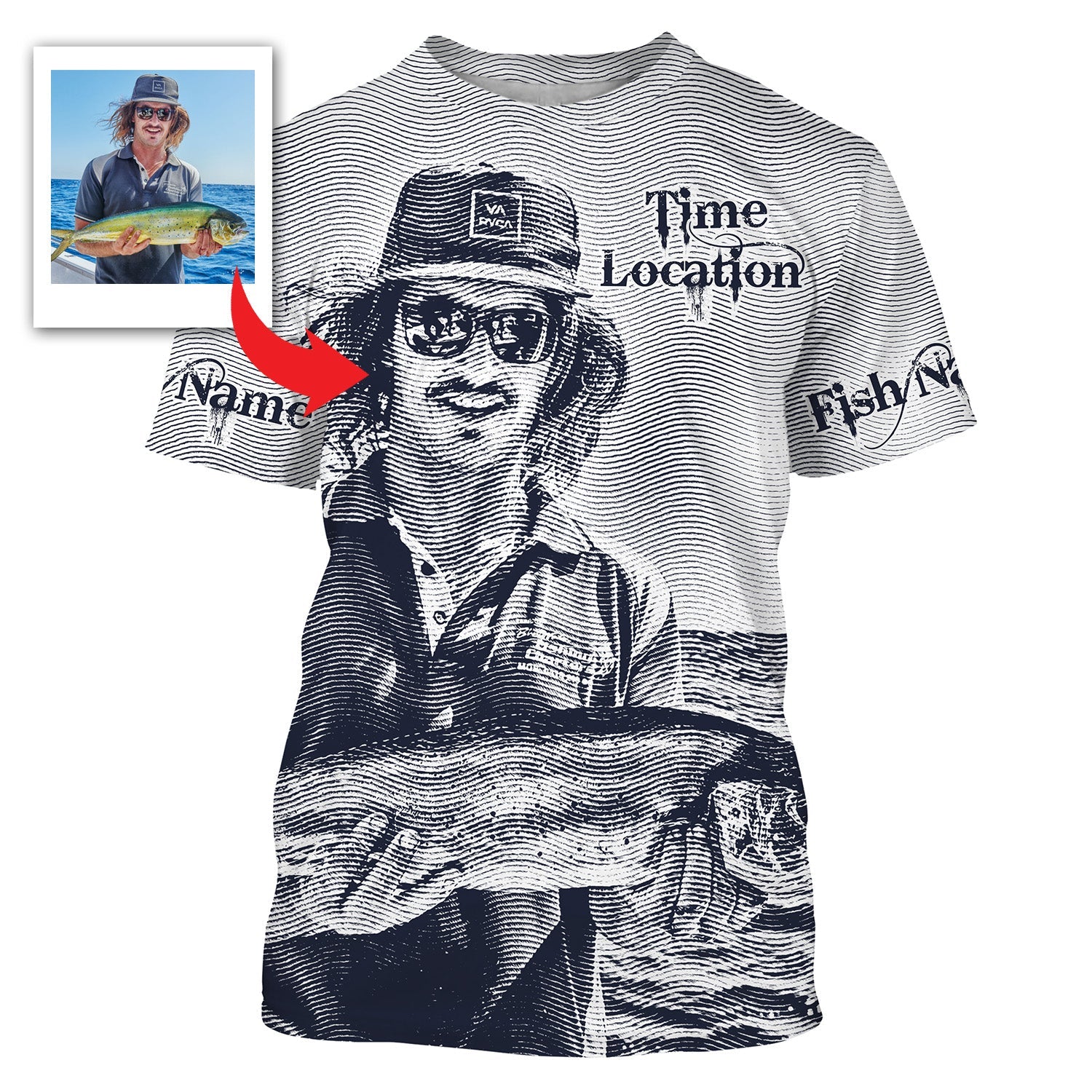 Fishing Custom Name, Image, Time, Location 3D UV protection UPF 30+ Fishing gift| Green- TMTS050