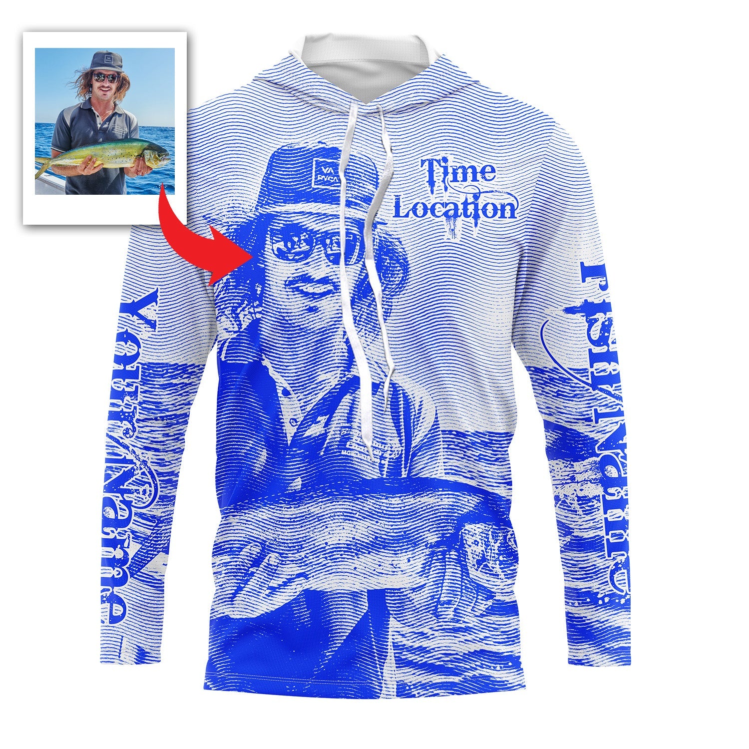 Fishing Custom Name, Image, Time, Location 3D UV protection UPF 30+ Fishing gift| Green- TMTS050