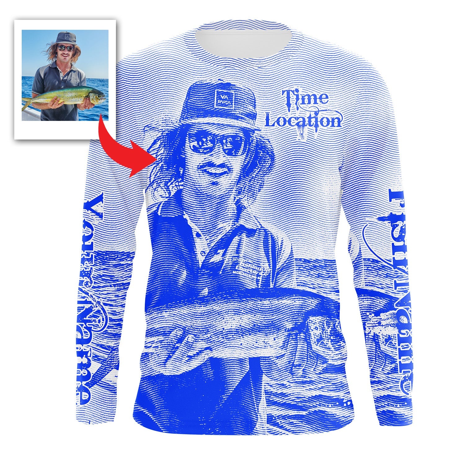 Fishing Custom Name, Image, Time, Location 3D UV protection UPF 30+ Fishing gift| Green- TMTS050