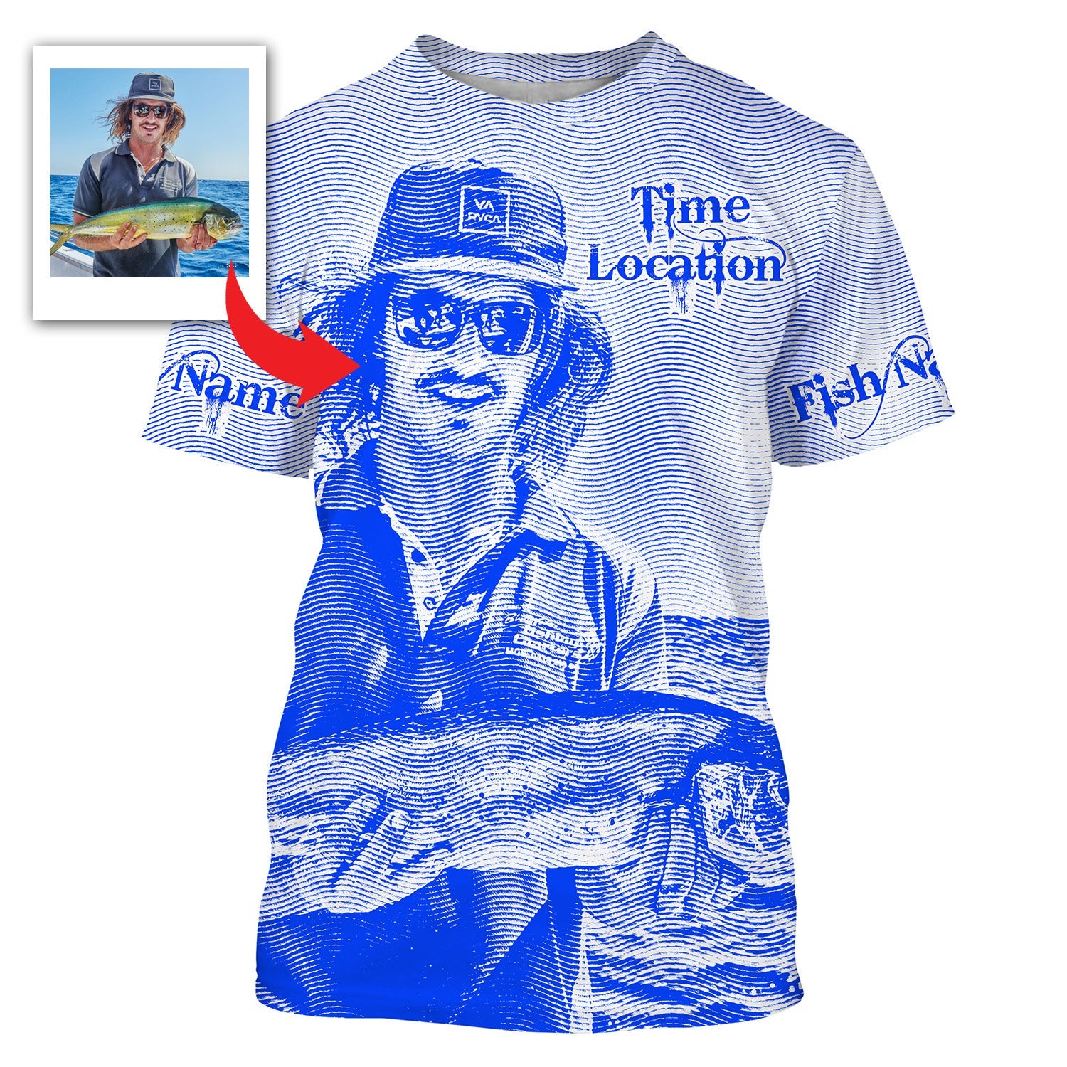 Fishing Custom Name, Image, Time, Location 3D UV protection UPF 30+ Fishing gift| Green- TMTS050