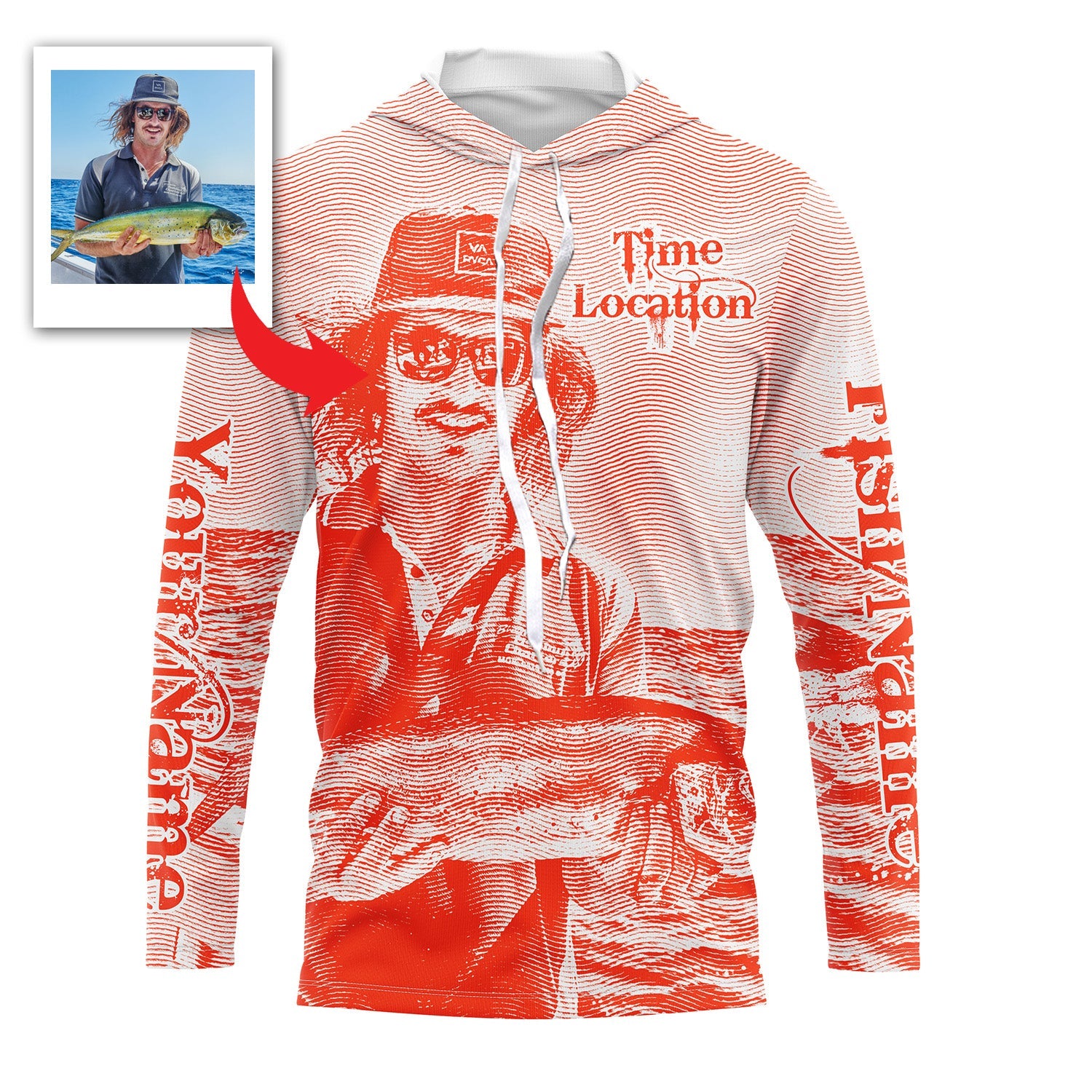 Fishing Custom Name, Image, Time, Location 3D UV protection UPF 30+ Fishing gift| Green- TMTS050