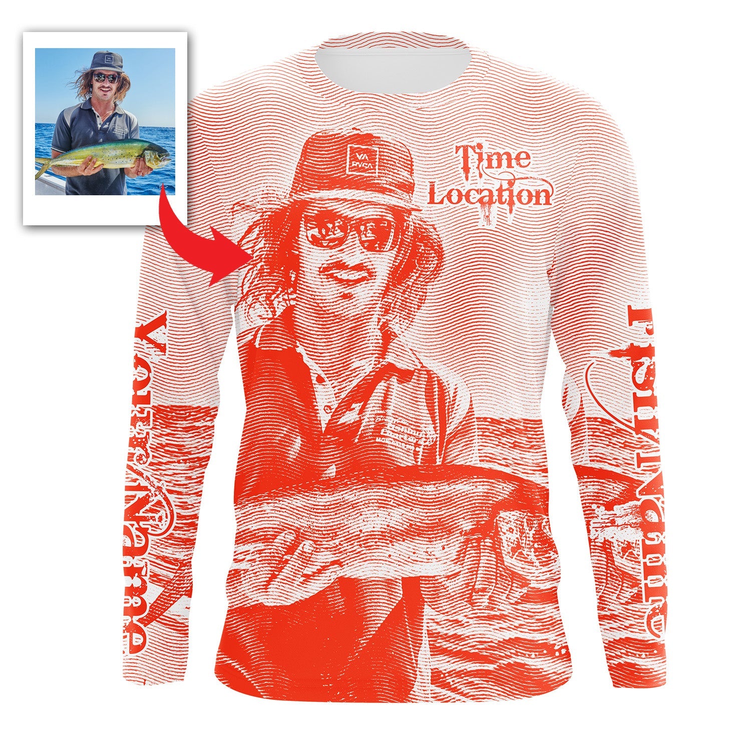 Fishing Custom Name, Image, Time, Location 3D UV protection UPF 30+ Fishing gift| Green- TMTS050