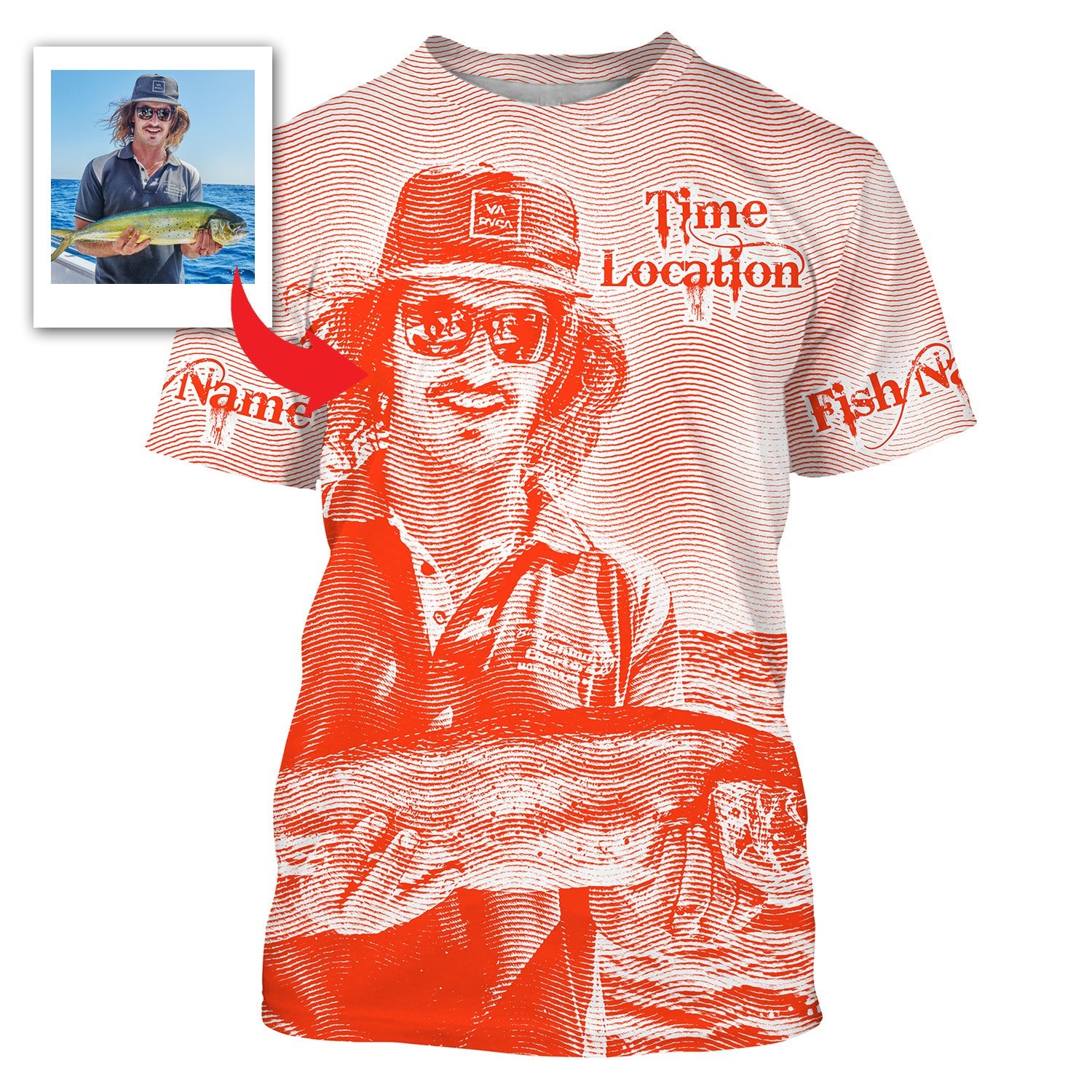 Fishing Custom Name, Image, Time, Location 3D UV protection UPF 30+ Fishing gift| Green- TMTS050