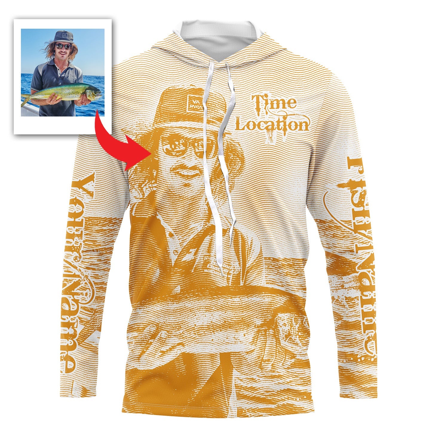 Fishing Custom Name, Image, Time, Location 3D UV protection UPF 30+ Fishing gift| Green- TMTS050