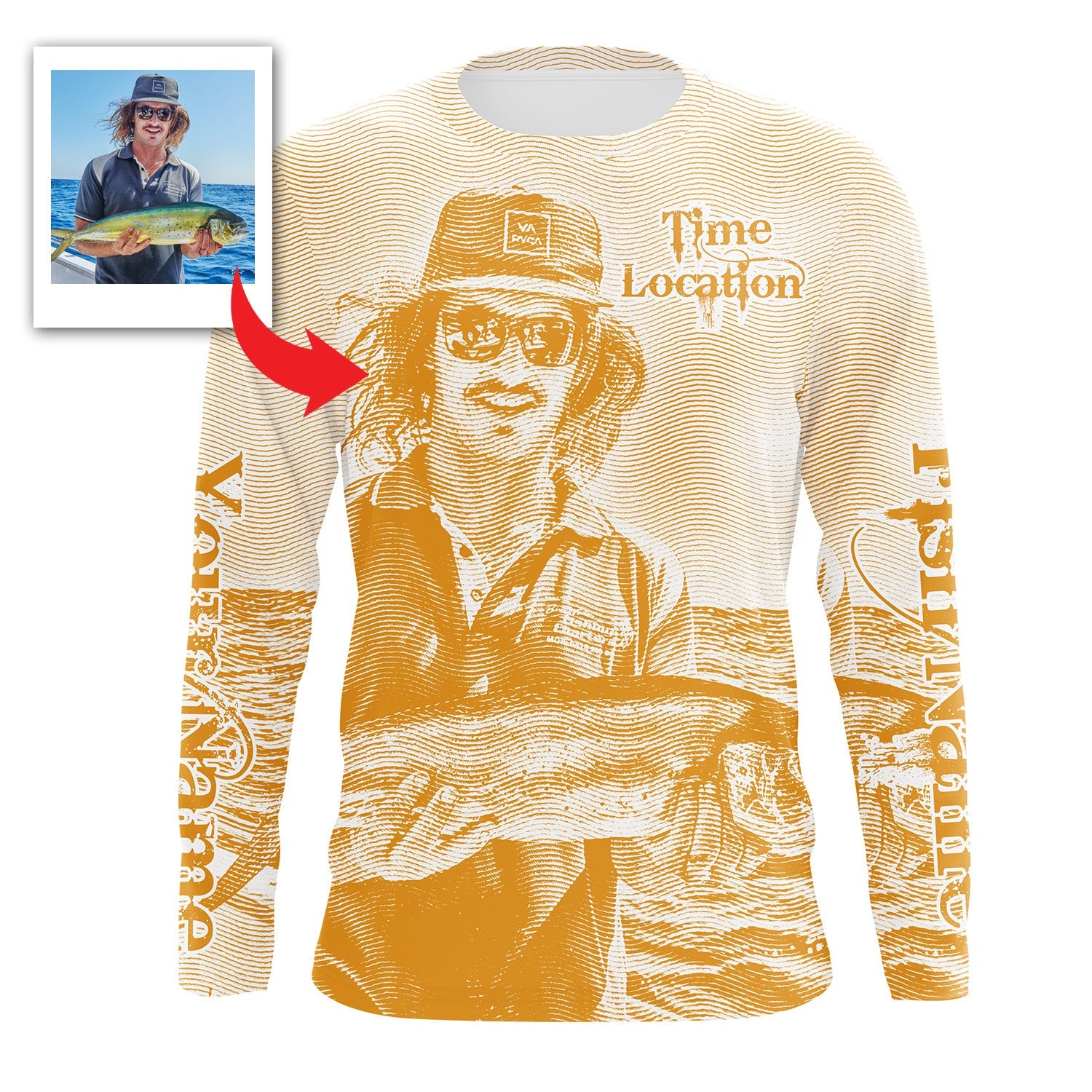 Fishing Custom Name, Image, Time, Location 3D UV protection UPF 30+ Fishing gift| Green- TMTS050