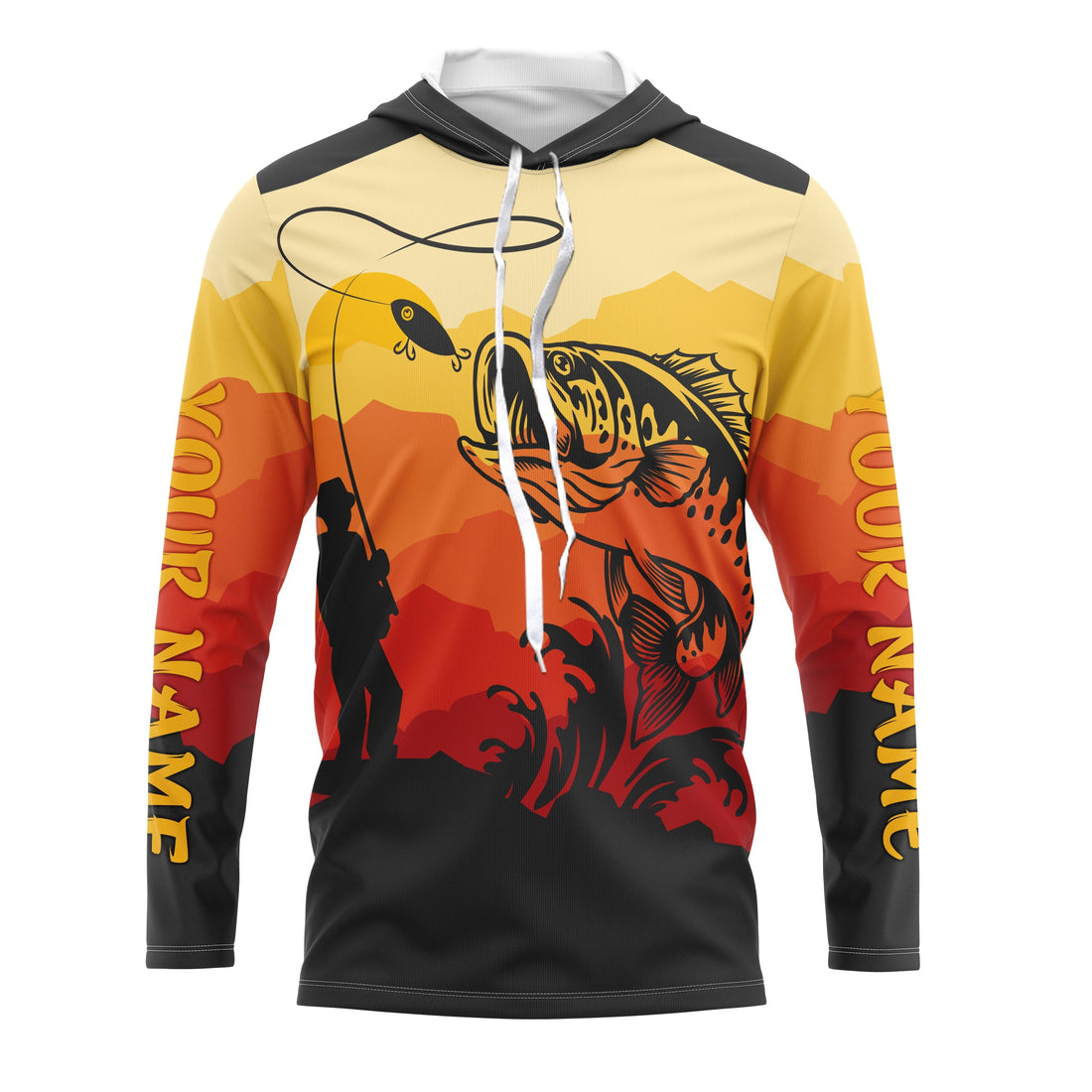 Bass Fishing Sunset Background Custom Name Long Sleeve Fishing, Bass Fishing - TMTS044