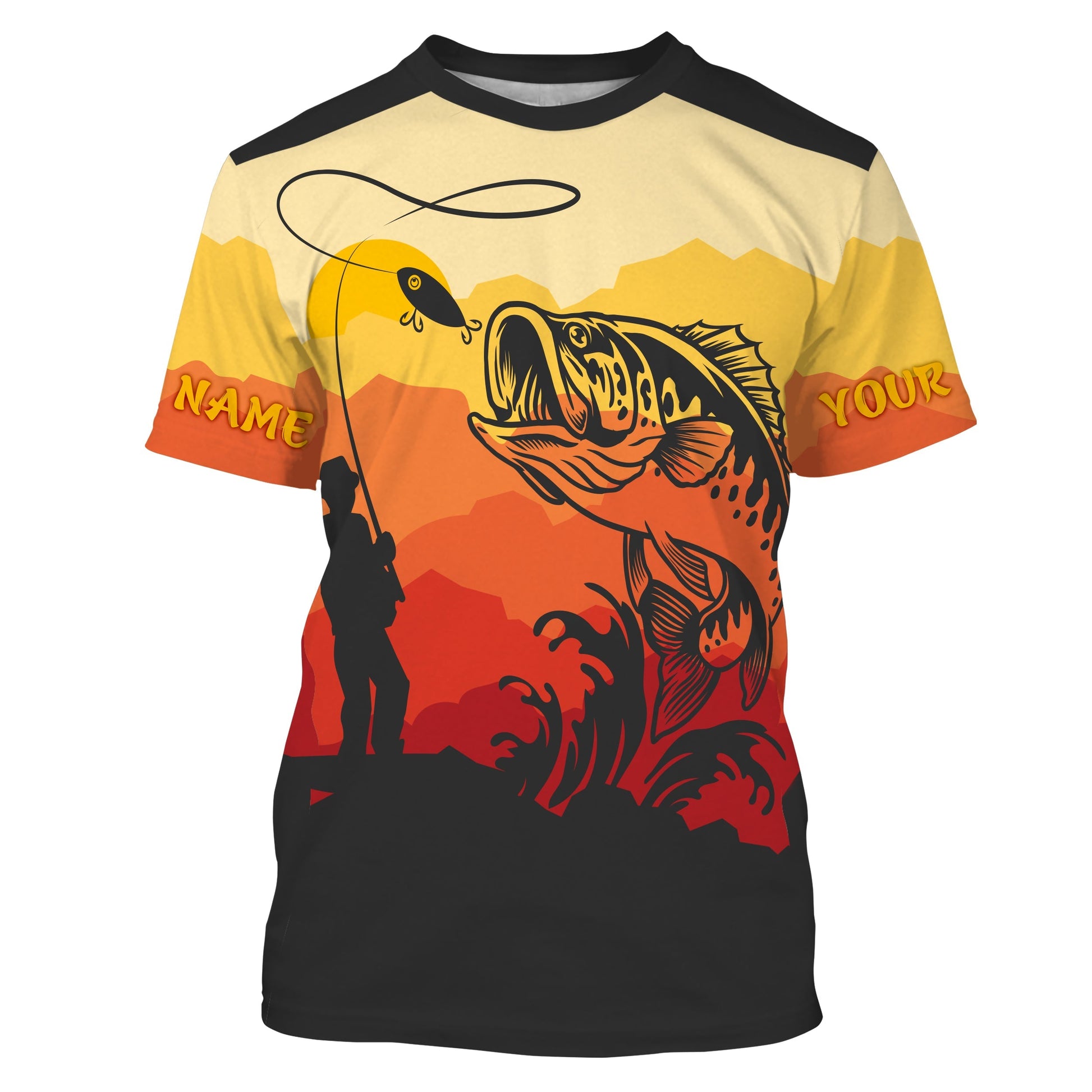 Bass Fishing Sunset Background Custom Name Long Sleeve Fishing, Bass Fishing - TMTS044