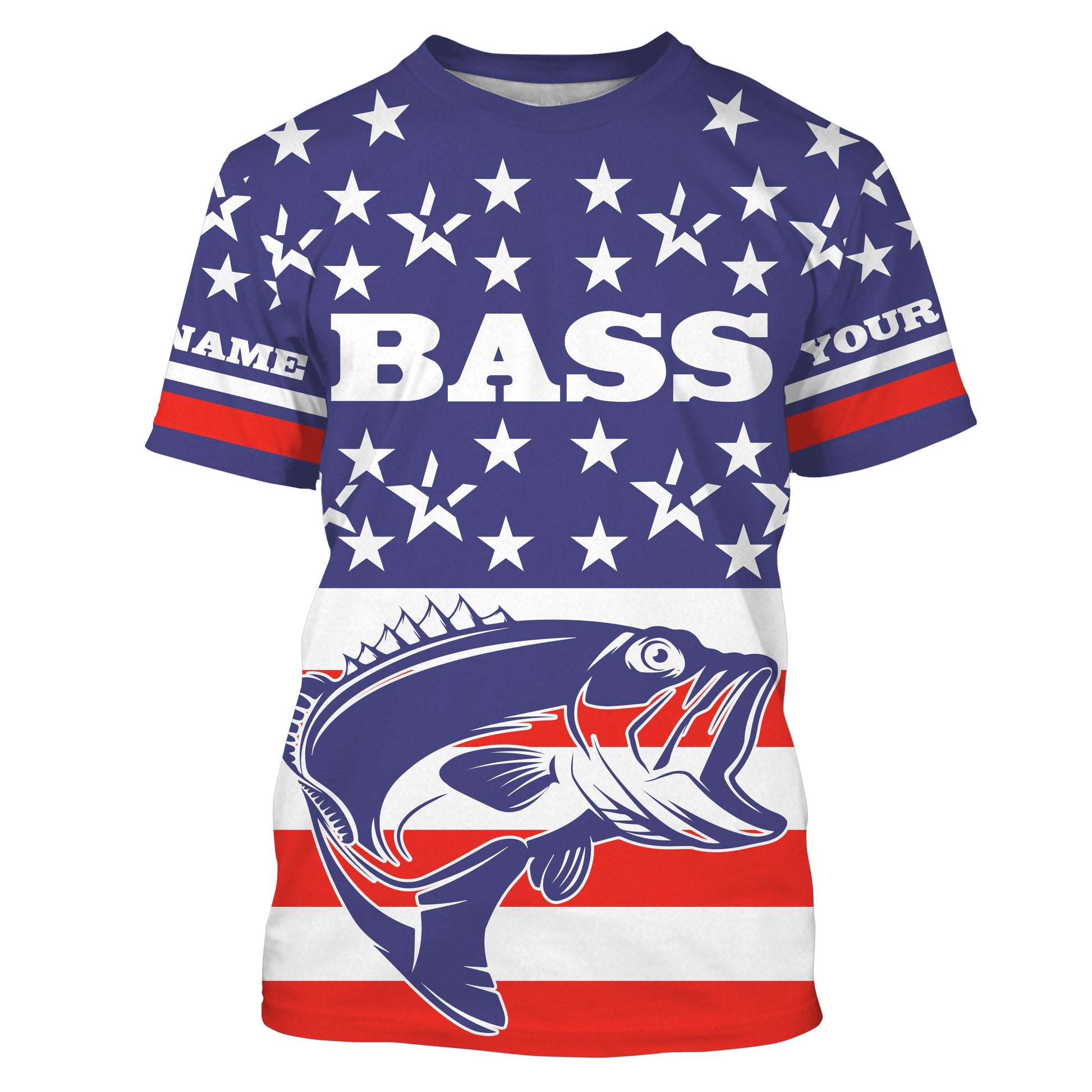 Bass Fishing American Flag Custom UV Long sleeves, personalized Patriotic fishing apparel gifts TMTS017