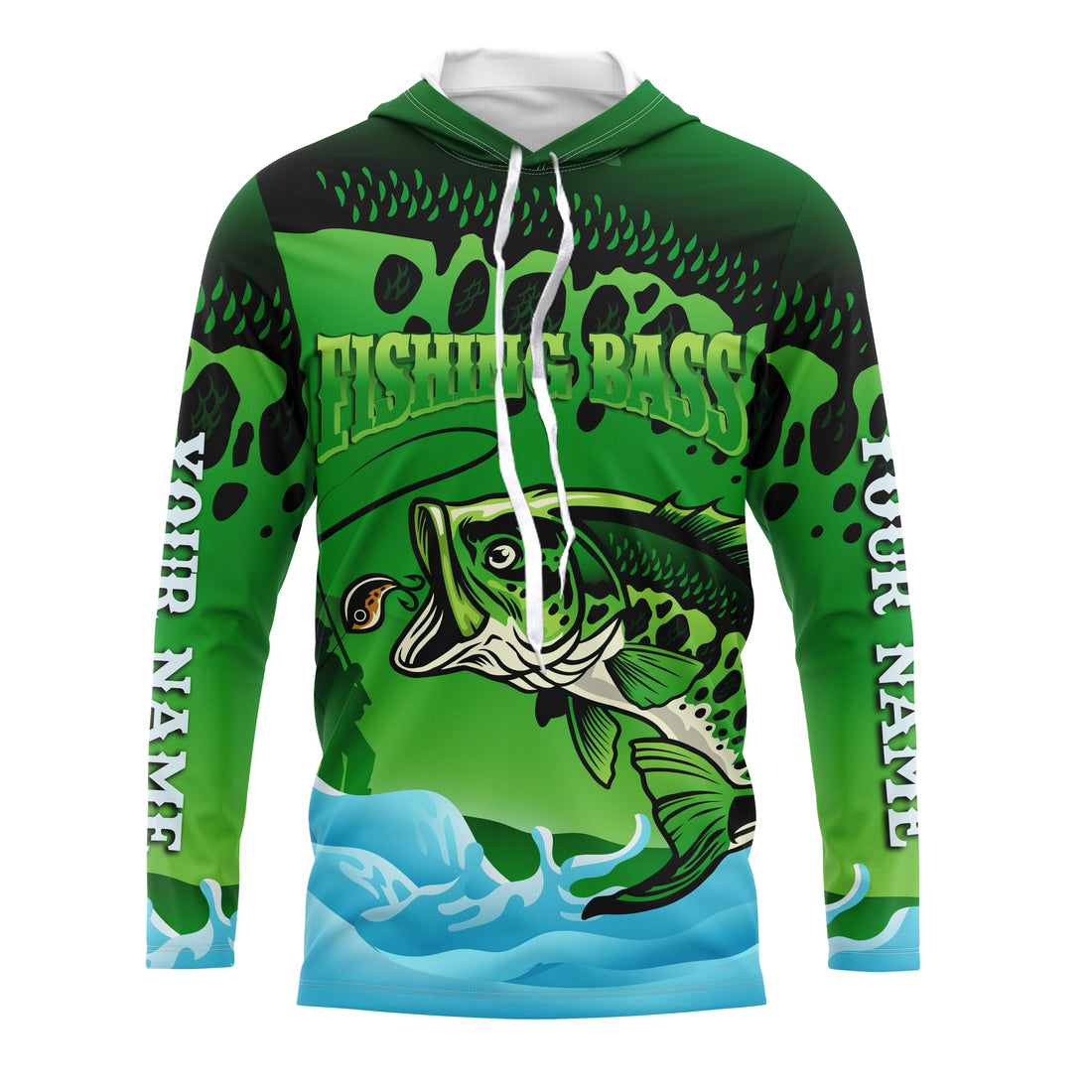 Personalized Bass Fishing green camo UV protection quick dry customize name fishing UPF 30+ TMTS049