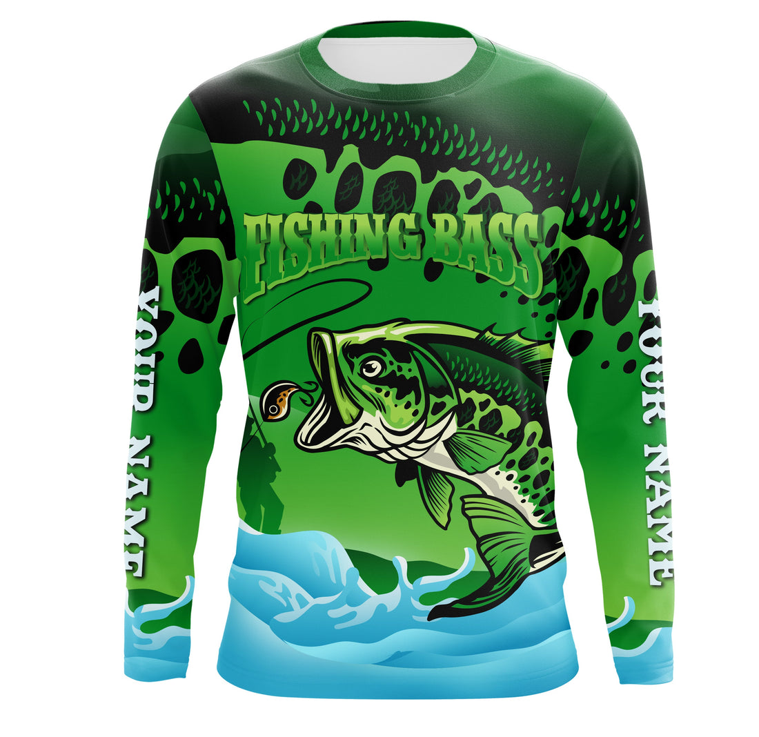 Personalized Bass Fishing green camo UV protection quick dry customize name fishing UPF 30+ TMTS049