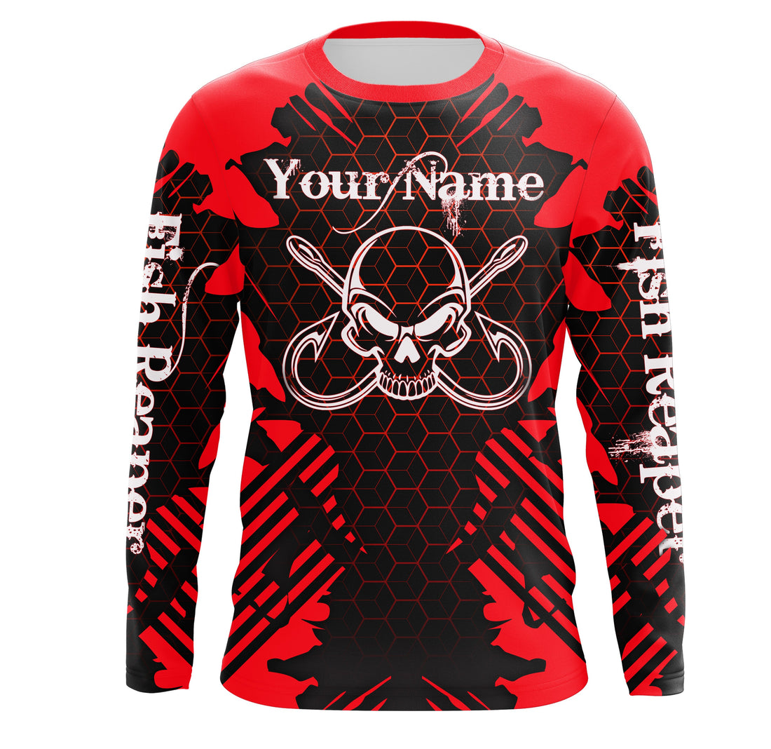 Fish Reaper Skull Custom Long Sleeve performance Fishing, Skull Fishing TMTS070