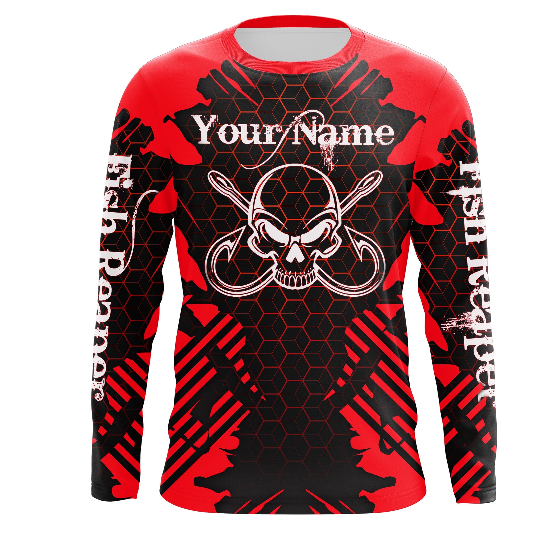 Fish Reaper Skull Custom Long Sleeve performance Fishing, Skull Fishing TMTS070