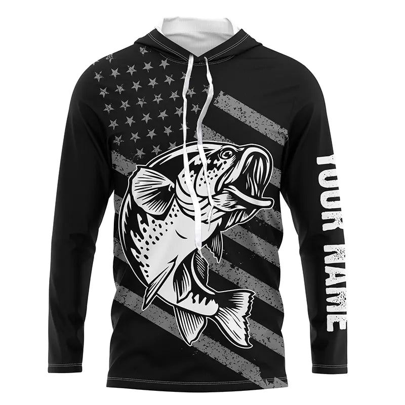 Bass Fishing USA Flag Custom Long sleeve Performance Fishing, Patriotic Bass Fishing TTN113