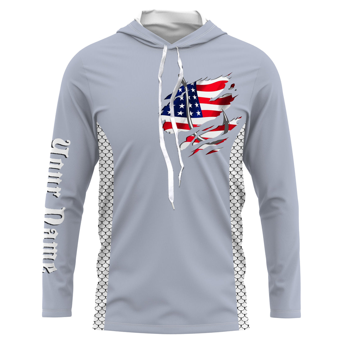 American Flag Fish Hook Custom UV Protection Long Sleeve performance Fishing TTN71