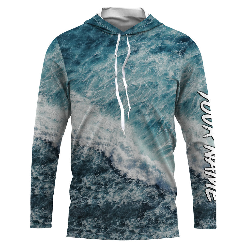 Custom Saltwater Fishing UV Protection Long sleeves, Sea Wave Camo Fishing TTN129