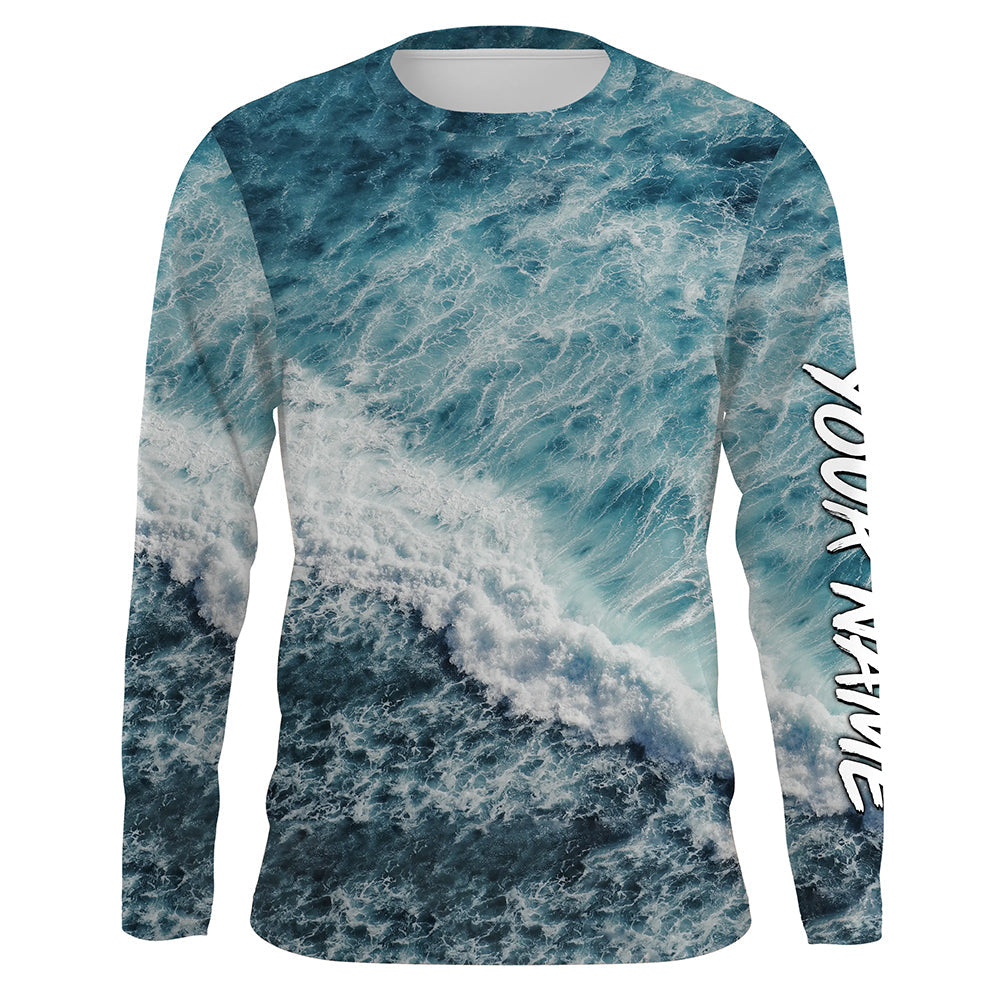 Custom Saltwater Fishing UV Protection Long sleeves, Sea Wave Camo Fishing TTN129