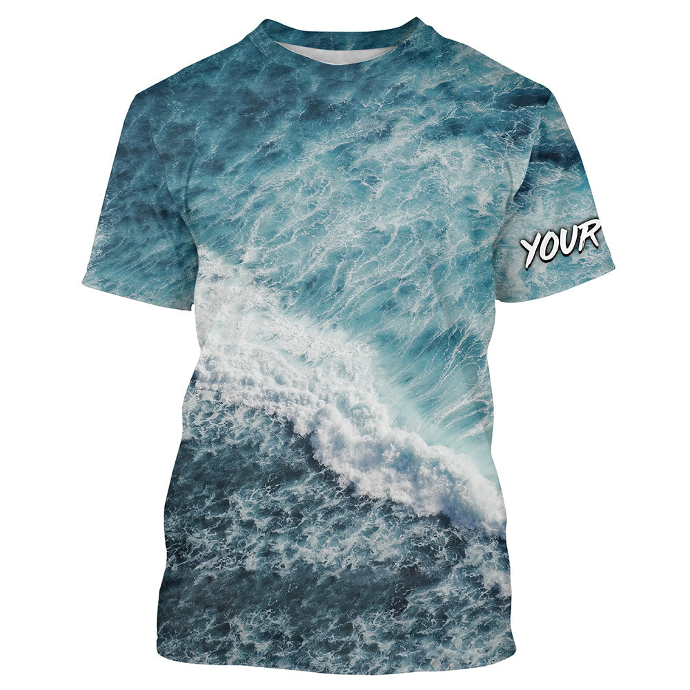 Custom Saltwater Fishing UV Protection Long sleeves, Sea Wave Camo Fishing TTN129