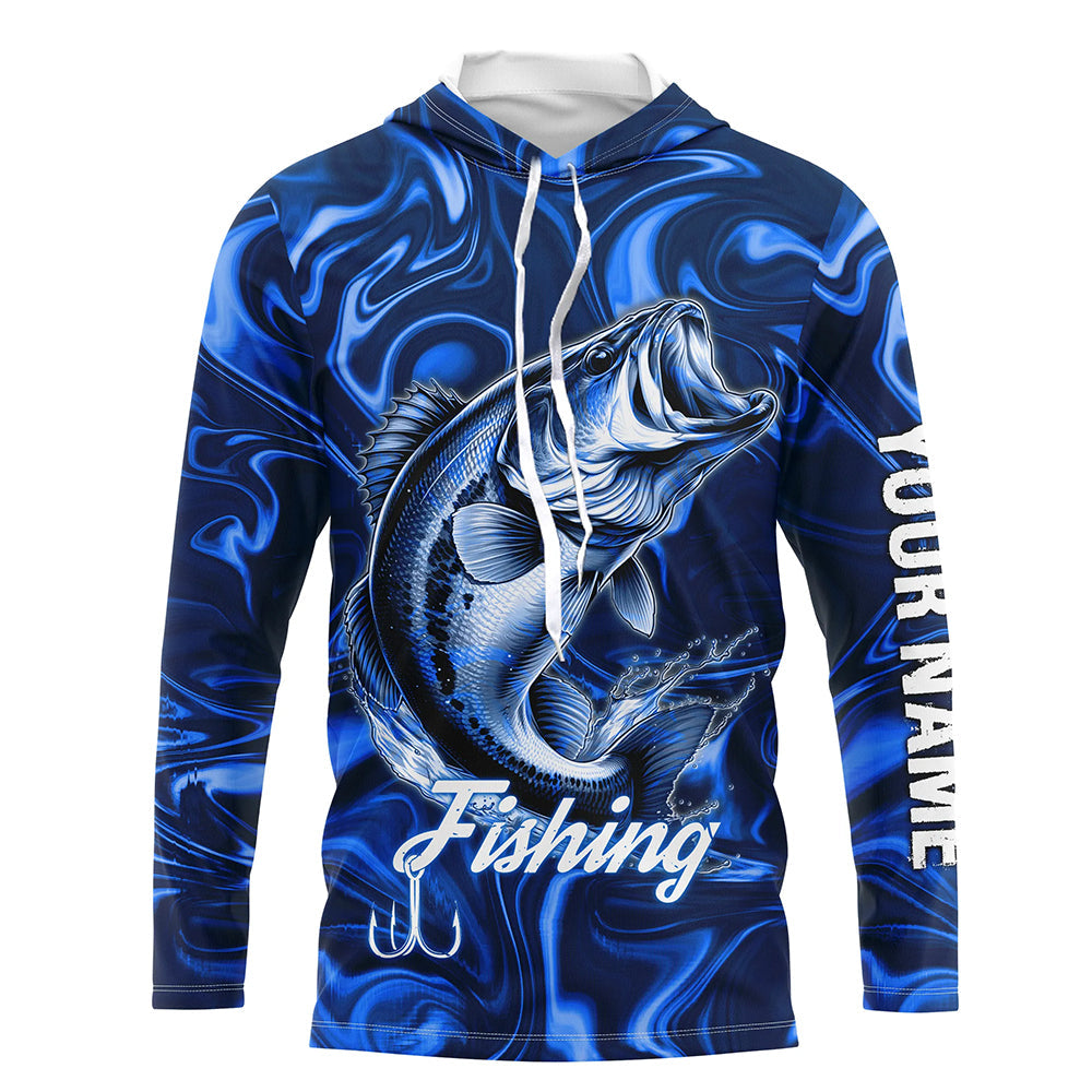 Blue Fishing Largemouth Bass Fish Hook Custom Name Long Sleeve Performance TTN121