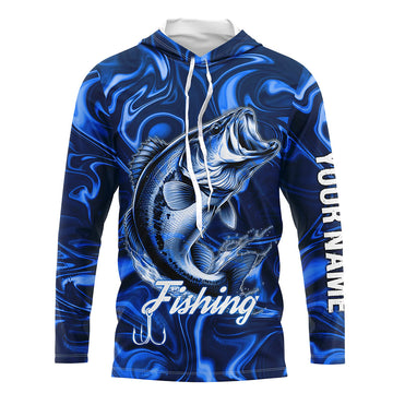 Blue Fishing Largemouth Bass Fish Hook Custom Name Long Sleeve Performance TTN121