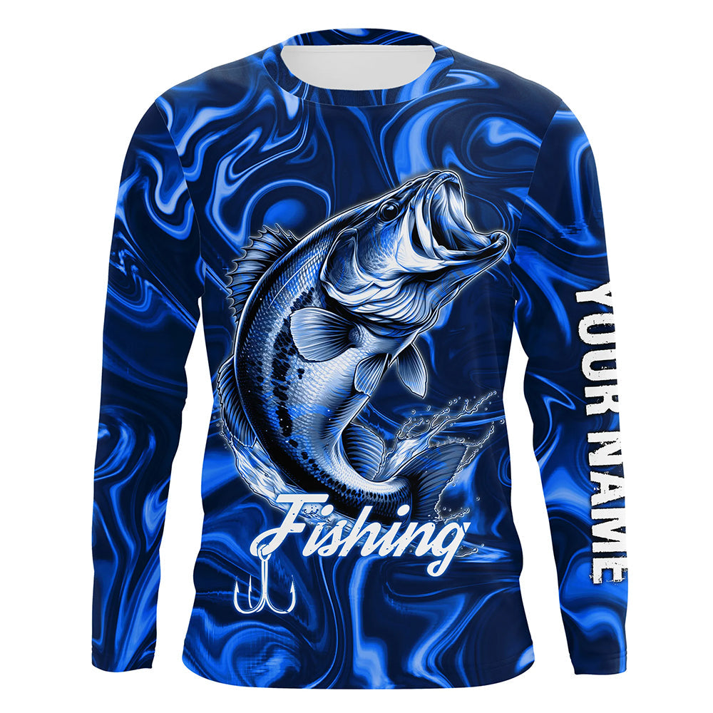 Blue Fishing Largemouth Bass Fish Hook Custom Name Long Sleeve Performance TTN121
