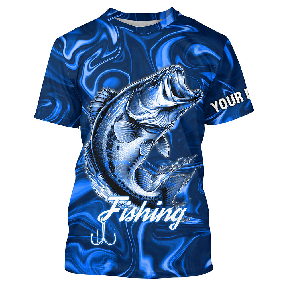 Blue Fishing Largemouth Bass Fish Hook Custom Name Long Sleeve Performance TTN121