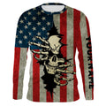 American Flag Skull Fish On Custom Long Sleeve performance, Personalized Patriotic Fishing Gifts TTN73