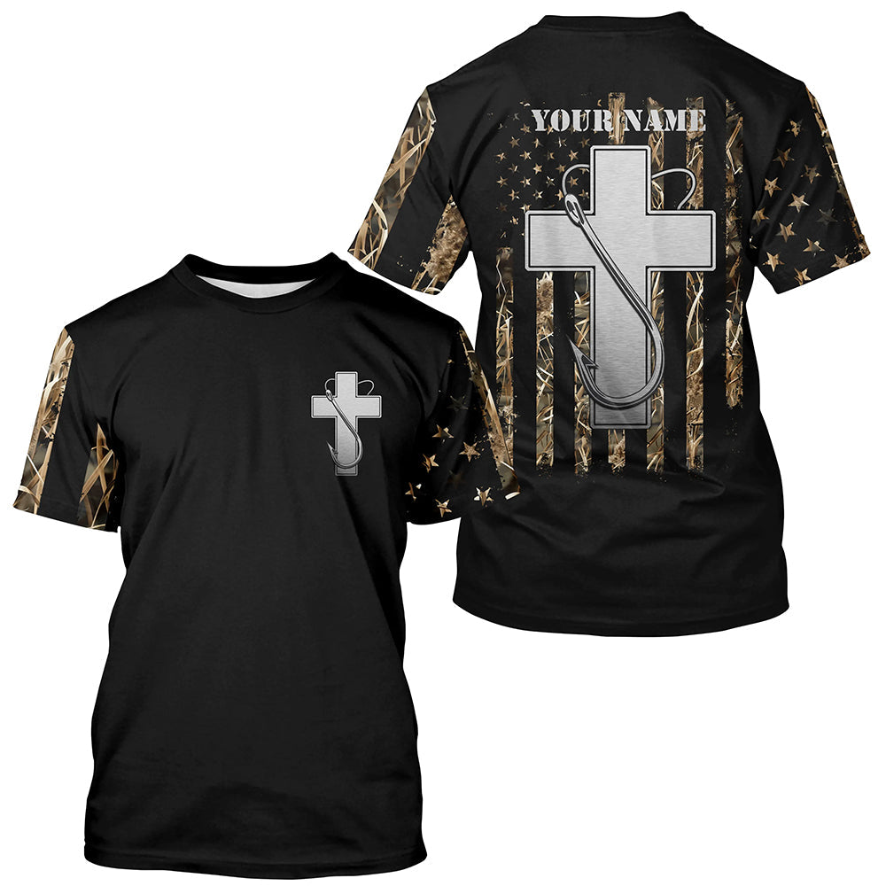 Fishing Hook Jesus Lover camo American flag Custom Name 3D fishing UV protection TTN27