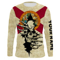 Florida Flag Skull Fish On Custom Long Sleeve Performance, Personalized Patriotic Fishing Gifts TTN74