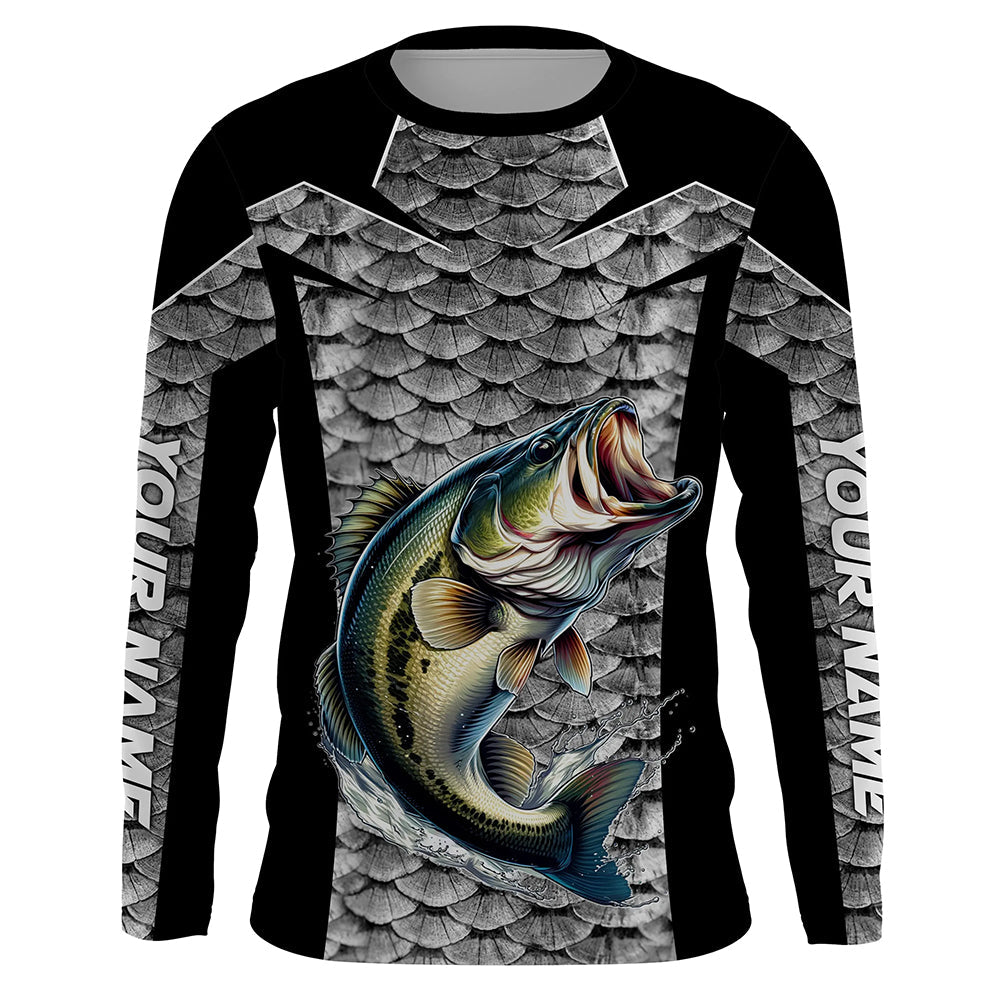 Personalized Bass Fishing, Bass Fishing scales Custom Long Sleeve Fishing tournament TTN58